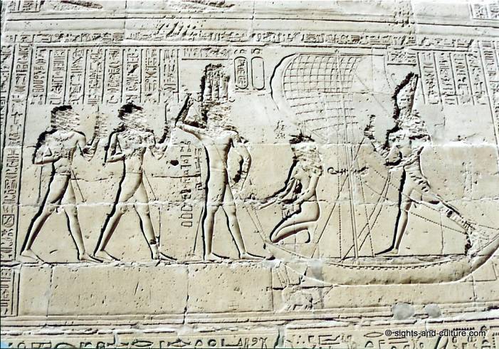 Edfu Horus temple relief of the sacred barque