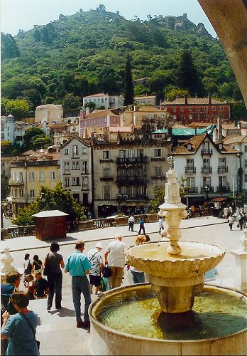 Sintra Castelo dos Mouros viewed from the Palacio Nacional