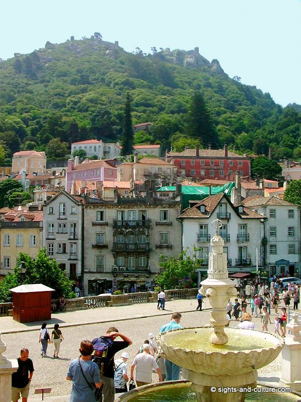 Sintra Castelo dos Mouros viewed from the Palacio Nacional
