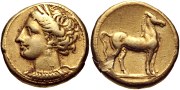 Carthaginian coins from about 310-290 BC (Punic Period)